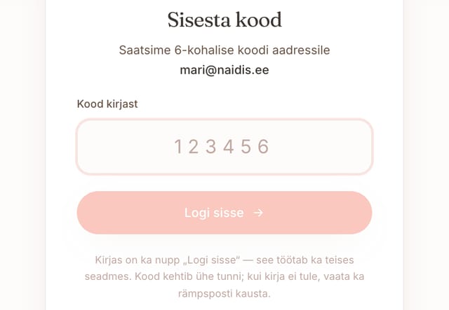 Sisselogimine: 6-kohalise koodi väli